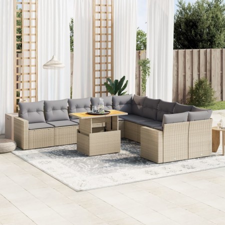 Set de sofás de jardín 11pzas con cojines ratán sintético beige en Conjuntos de jardín | Comprar online en Foru.es