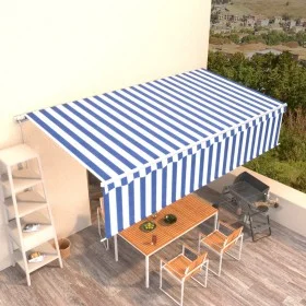 Toldo retráctil manual con persiana azul y blanco 6x3 m de vidaXL, Toldos - Ref: Foro24-3069356, Precio: 546,63 €, Descuento: %
