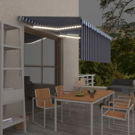 Toldo manual retráctil con persiana y LED azul y blanco 3x2,5 m de vidaXL, Toldos - Ref: Foro24-3069381, Precio: 306,06 €, De...