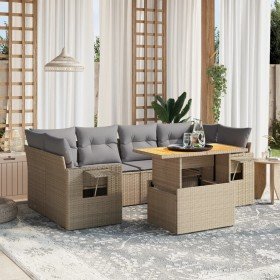 Set sofás de jardín 7 piezas y cojines ratán sintético beige en Conjuntos de jardín | Comprar online en Foru.es