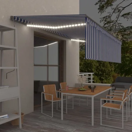 Toldo automático persiana LED sensor viento azul blanco 5x3 m de vidaXL, Toldos - Ref: Foro24-3069471, Precio: 643,16 €, Desc...