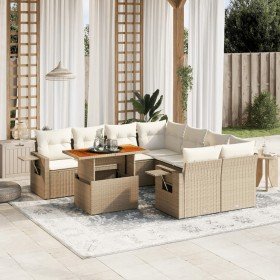 Set de sofás de jardín con cojines 9 pzas ratán sintético beige en Conjuntos de jardín | Comprar online en Foru.es