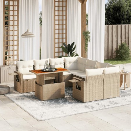 Set de sofás de jardín con cojines 9 pzas ratán sintético beige en Conjuntos de jardín | Comprar online en Foru.es
