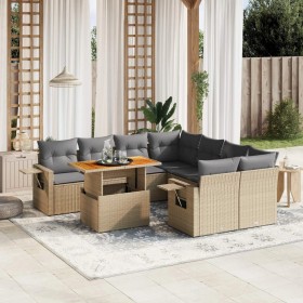 Set de sofás de jardín con cojines 9 pzas ratán sintético beige en Conjuntos de jardín | Comprar online en Foru.es