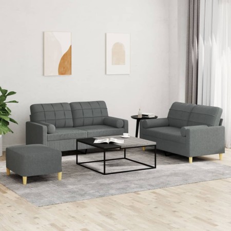 Juego de sofás con cojines 3 piezas tela gris oscuro de , Sofás - Ref: Foro24-3201299, Precio: 498,56 €, Descuento: %