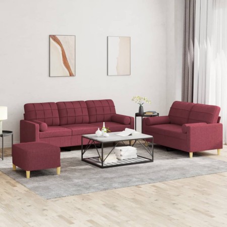 Juego de sofás con cojines 3 piezas tela rojo tinto de , Sofás - Ref: Foro24-3201336, Precio: 498,47 €, Descuento: %