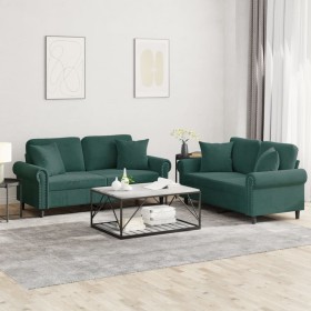 Juego de sofás con cojines 2 piezas terciopelo verde oscuro de , Sofás - Ref: Foro24-3202232, Precio: 558,68 €, Descuento: %