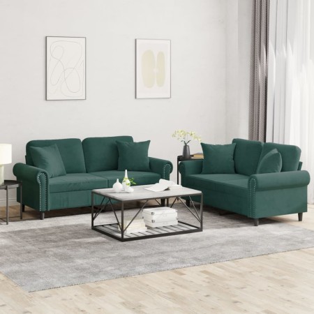 Juego de sofás con cojines 2 piezas terciopelo verde oscuro de , Sofás - Ref: Foro24-3202232, Precio: 558,68 €, Descuento: %