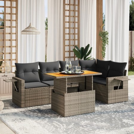 Set de muebles de jardín 6 pzas y cojines ratán sintético gris en Conjuntos de jardín | Comprar online en Foru.es