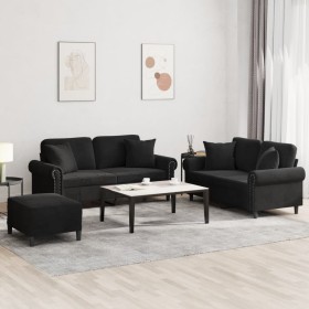 Juego de sofás con cojines 3 piezas terciopelo negro de , Sofás - Ref: Foro24-3202245, Precio: 554,57 €, Descuento: %