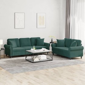 Juego de sofás con cojines 2 piezas terciopelo verde oscuro de , Sofás - Ref: Foro24-3202272, Precio: 592,55 €, Descuento: %