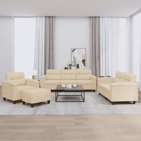 Juego de sofás con cojines 4 piezas tela microfibra crema de , Sofás - Ref: Foro24-3202300, Precio: 857,04 €, Descuento: %