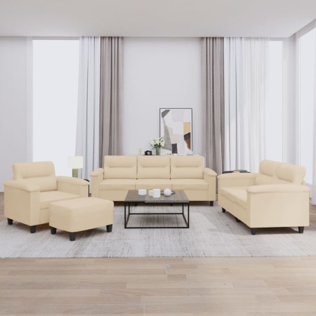 Juego de sofás con cojines 4 piezas tela microfibra crema de , Sofás - Ref: Foro24-3202300, Precio: 857,04 €, Descuento: %