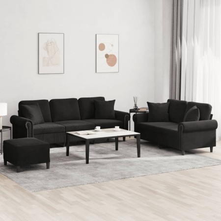 Juego de sofás con cojines 3 piezas terciopelo negro de , Sofás - Ref: Foro24-3202285, Precio: 641,03 €, Descuento: %