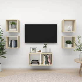 Muebles de salón 5 pzas madera ingeniería blanco y roble Sonoma de , Muebles TV - Ref: Foro24-3079606, Precio: 130,08 €, Desc...
