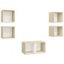 Muebles de salón 5 pzas madera ingeniería blanco y roble Sonoma de , Muebles TV - Ref: Foro24-3079606, Precio: 130,08 €, Desc...