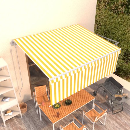 Toldo automático retráctil con persiana amarillo blanco 4x3 m de vidaXL, Toldos - Ref: Foro24-3069308, Precio: 594,36 €, Desc...