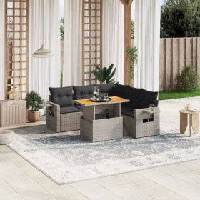 Set de muebles de jardín 6 pzas y cojines ratán sintético gris en Conjuntos de jardín | Comprar online en Foru.es