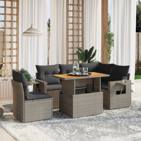 Set de muebles de jardín 6 pzas y cojines ratán sintético gris en Conjuntos de jardín | Comprar online en Foru.es