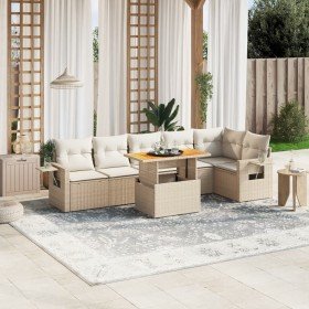 Set sofás de jardín 7 piezas y cojines ratán sintético beige en Conjuntos de jardín | Comprar online en Foru.es