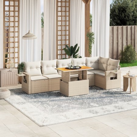 Set sofás de jardín 7 piezas y cojines ratán sintético beige en Conjuntos de jardín | Comprar online en Foru.es