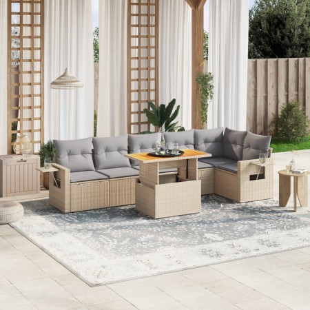 Set sofás de jardín 7 piezas y cojines ratán sintético beige en Conjuntos de jardín | Comprar online en Foru.es
