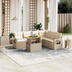 Set sofás de jardín 7 piezas y cojines ratán sintético beige en Conjuntos de jardín | Comprar online en Foru.es