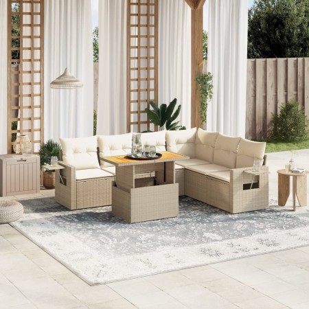 Set sofás de jardín 7 piezas y cojines ratán sintético beige en Conjuntos de jardín | Comprar online en Foru.es