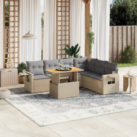 Set sofás de jardín 7 piezas y cojines ratán sintético beige en Conjuntos de jardín | Comprar online en Foru.es