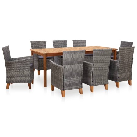 Set de comedor 9 pzas ratán sintético madera maciza acacia gris de , Conjuntos de jardín - Ref: Foro24-46002, Precio: 678,22 ...