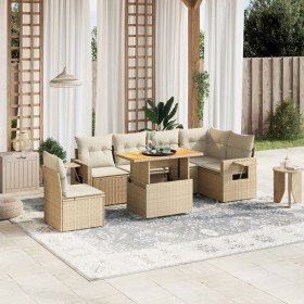 Set sofás de jardín 7 piezas y cojines ratán sintético beige en Conjuntos de jardín | Comprar online en Foru.es
