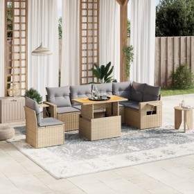 Set sofás de jardín 7 piezas y cojines ratán sintético beige en Conjuntos de jardín | Comprar online en Foru.es