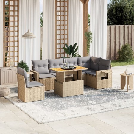 Set sofás de jardín 7 piezas y cojines ratán sintético beige en Conjuntos de jardín | Comprar online en Foru.es