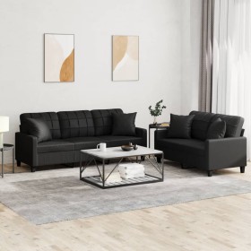 Juego de sofás con cojines 2 piezas cuero sintético negro de , Sofás - Ref: Foro24-3201388, Precio: 522,44 €, Descuento: %