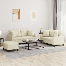 Juego de sofás con cojines 3 piezas cuero sintético color crema de , Sofás - Ref: Foro24-3201374, Precio: 501,70 €, Descuento: %