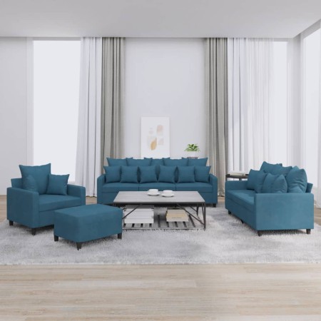 Juego de sofás con cojines 4 piezas terciopelo azul de , Sofás - Ref: Foro24-3201699, Precio: 676,54 €, Descuento: %