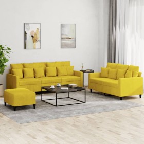 Juego de sofás con cojines 3 piezas terciopelo amarillo de , Sofás - Ref: Foro24-3201736, Precio: 487,27 €, Descuento: %