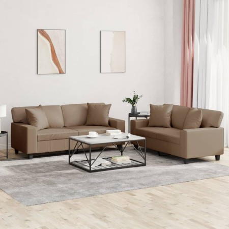 Juego de sofás con cojines 2 piezas cuero sintético capuchino de , Sofás - Ref: Foro24-3201928, Precio: 533,60 €, Descuento: %