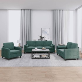 Juego de sofás con cojines 3 piezas terciopelo verde oscuro de , Sofás - Ref: Foro24-3201956, Precio: 759,71 €, Descuento: %