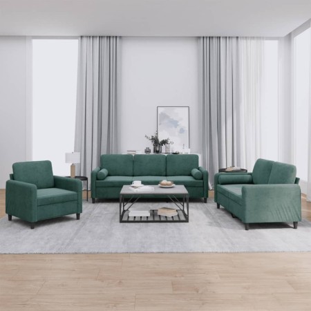 Juego de sofás con cojines 3 piezas terciopelo verde oscuro de , Sofás - Ref: Foro24-3201956, Precio: 759,71 €, Descuento: %