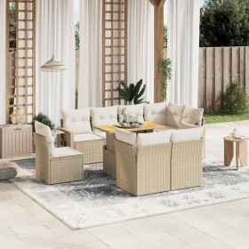 Set de sofás de jardín 9 pzas con cojines ratán sintético beige en Conjuntos de jardín | Comprar online en Foru.es