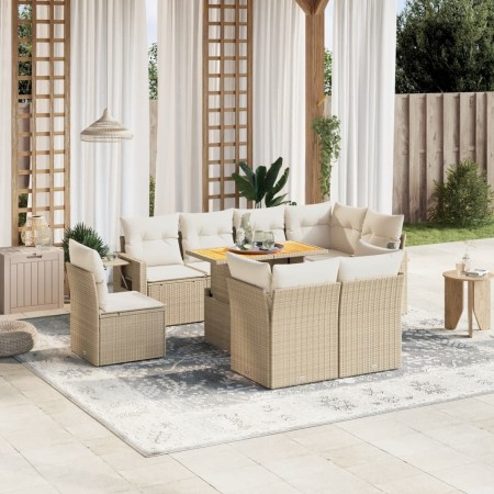Set de sofás de jardín 9 pzas con cojines ratán sintético beige en Conjuntos de jardín | Comprar online en Foru.es