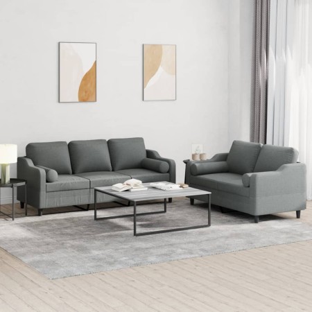 Juego de sofás con cojines 2 piezas tela gris oscuro de , Sofás - Ref: Foro24-3201851, Precio: 508,60 €, Descuento: %