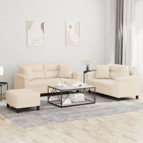 Juego de sofás con cojines 3 piezas tela microfibra beige de , Sofás - Ref: Foro24-3202337, Precio: 619,17 €, Descuento: %