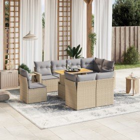 Set de sofás de jardín 9 pzas con cojines ratán sintético beige en Conjuntos de jardín | Comprar online en Foru.es
