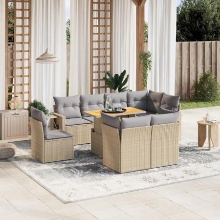 Set de sofás de jardín 9 pzas con cojines ratán sintético beige en Conjuntos de jardín | Comprar online en Foru.es