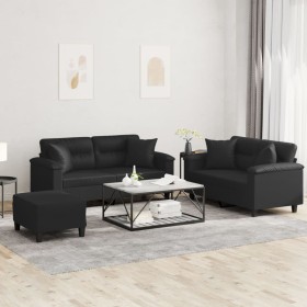 Juego de sofás con cojines 3 piezas cuero sintético negro de , Sofás - Ref: Foro24-3202377, Precio: 513,22 €, Descuento: %