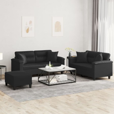 Juego de sofás con cojines 3 piezas cuero sintético negro de , Sofás - Ref: Foro24-3202377, Precio: 513,22 €, Descuento: %