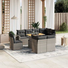 Set de muebles de jardín 9 pzas y cojines ratán sintético gris en Conjuntos de jardín | Comprar online en Foru.es