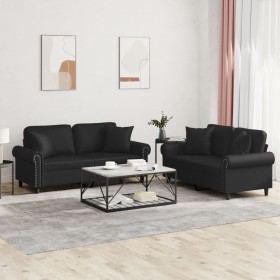 Juego de sofás con cojines 2 piezas cuero sintético negro de , Sofás - Ref: Foro24-3202160, Precio: 476,68 €, Descuento: %